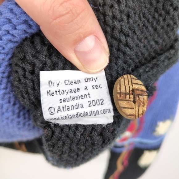 Icelandic Design Knit Cotton Cardigan Sweater Eclectic Patchwork Colorful Medium - Picture 7 of 7